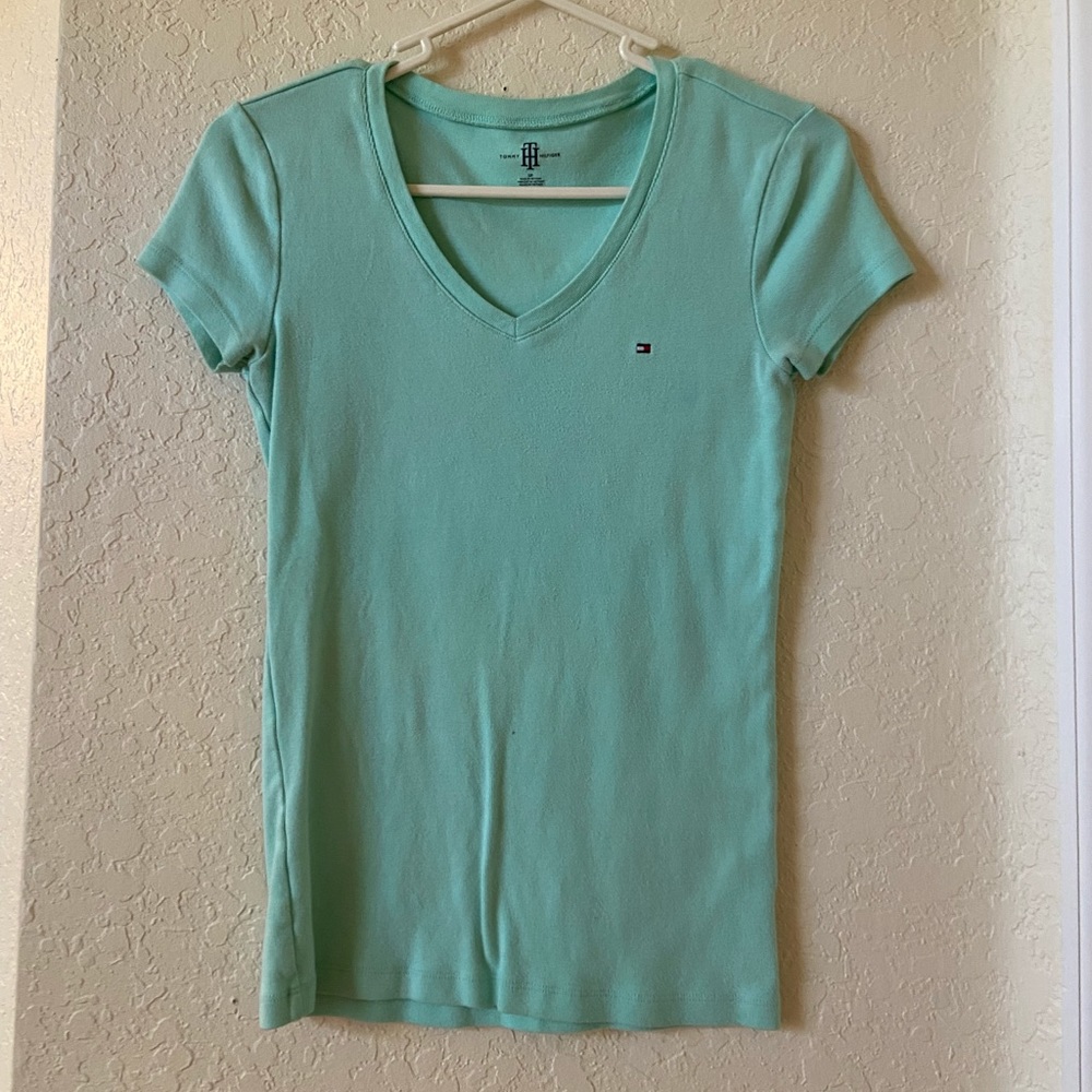 Tommy Hilfiger Teal Small V Neck Top